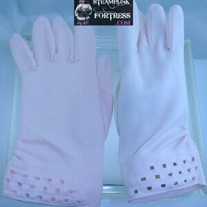 VINTAGE LIGHT PINK WRIST LENGTH FOWNES NYLON SIZE 7.5 SQUARE CUTOUTS GLOVES WRIS